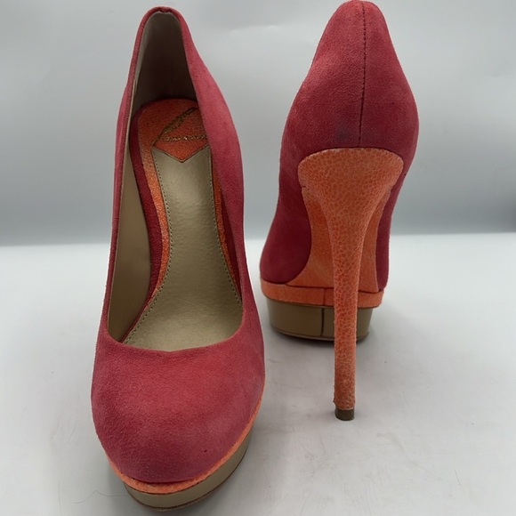 Brian Atwood Coral Suede and Orange Heels - Picture 9 of 9